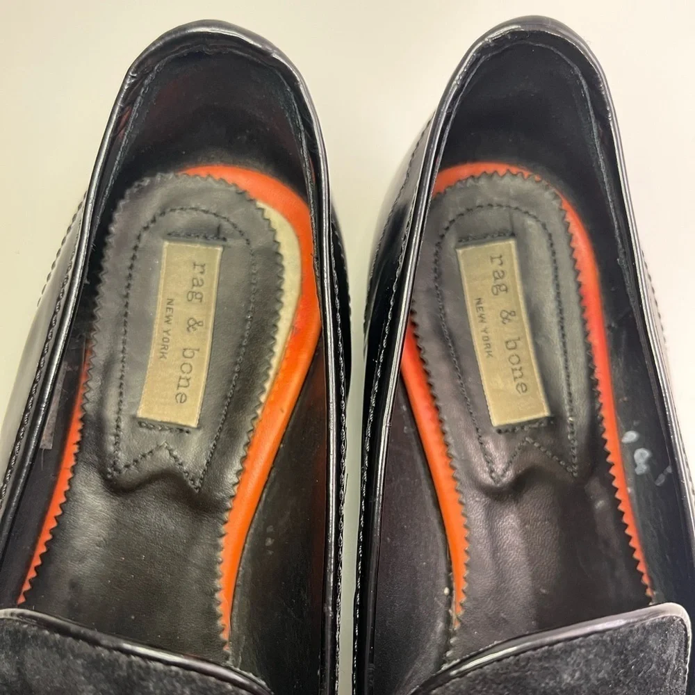 Rag & Bone Black Patent Leather and Suede Dina Penny Loafers EU 37.5 US 7 Classy